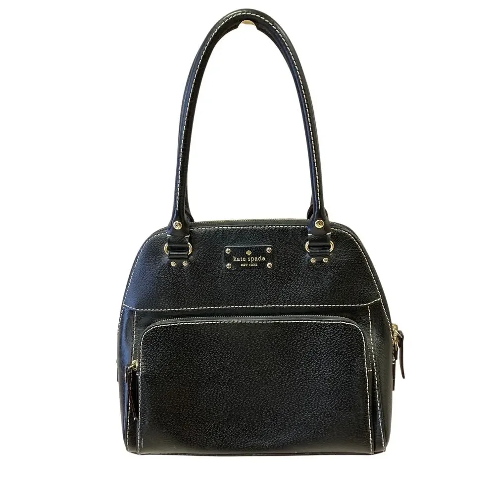 Kate Spade Wellesley Maeda Black Leather Satchel Top Zip Closure Front Pocket